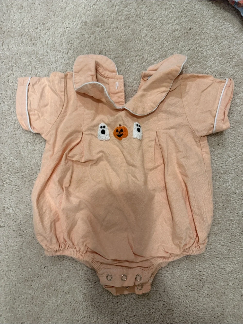 Sweet Dreams Peach Baby One-Piece with Halloween Embroidery